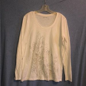 Eddie Bauer slub knit long sleeve tee white with silver gray floral print sz xl